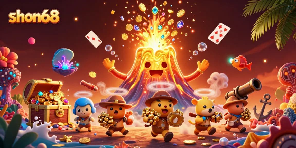 shon68 players uncover treasures in a vibrant casino scene with dynamic 3D elements