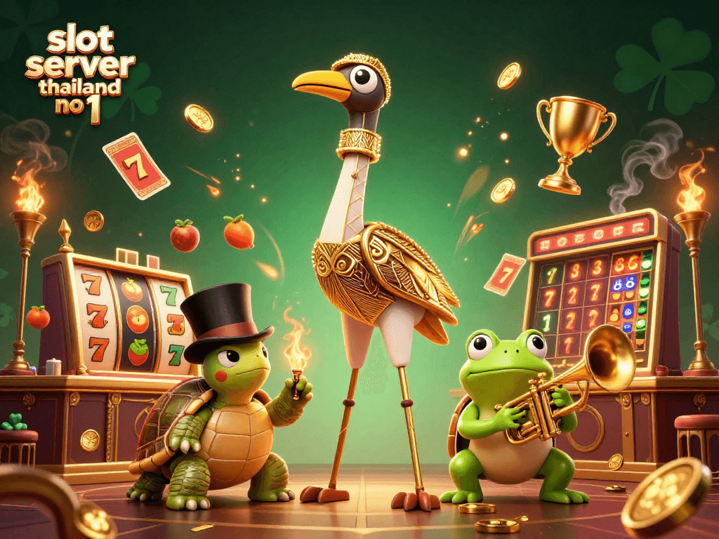 Engage with the exciting world of slot server thailand no 1, featuring a vibrant 3D illustration of lively characters and casino elements.