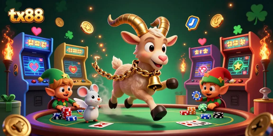 tx88 engaging in a playful holiday-horror casino scenario with Krampus and festive elements