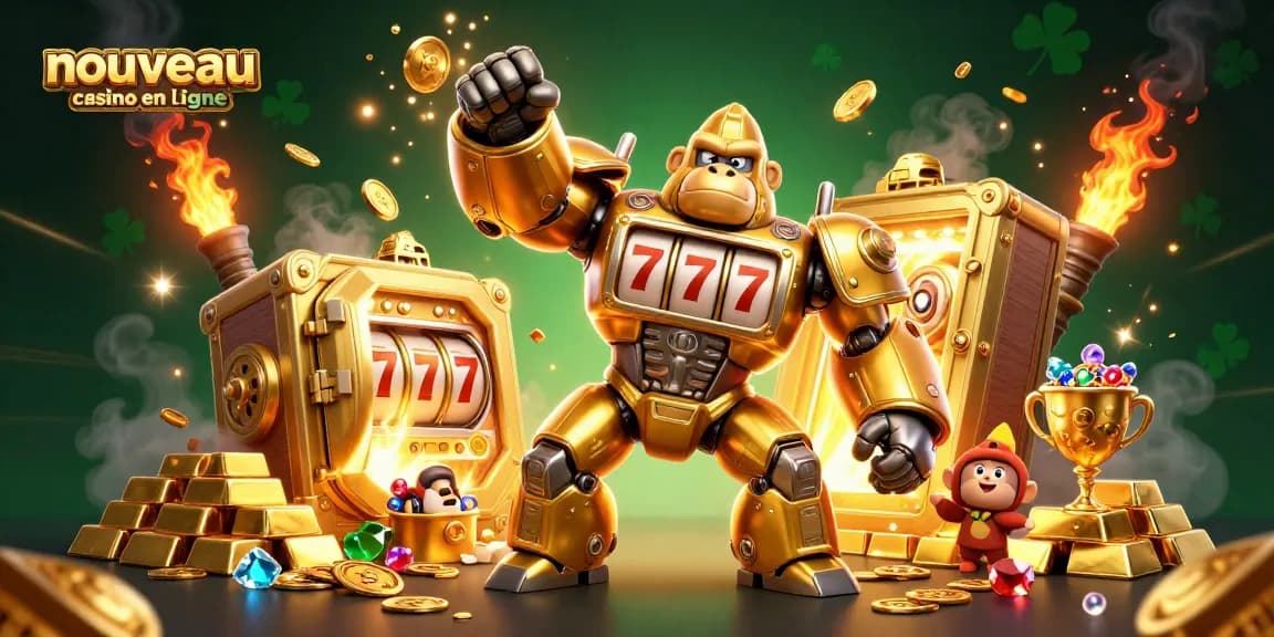 Visitez un nouveau casino en ligne avec le gorille en or gagnant et des trésors scintillants.