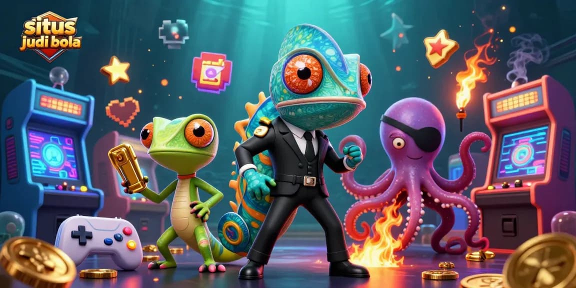 Engage with situs judi bola featuring vibrant 3D characters in a dynamic casino scene.