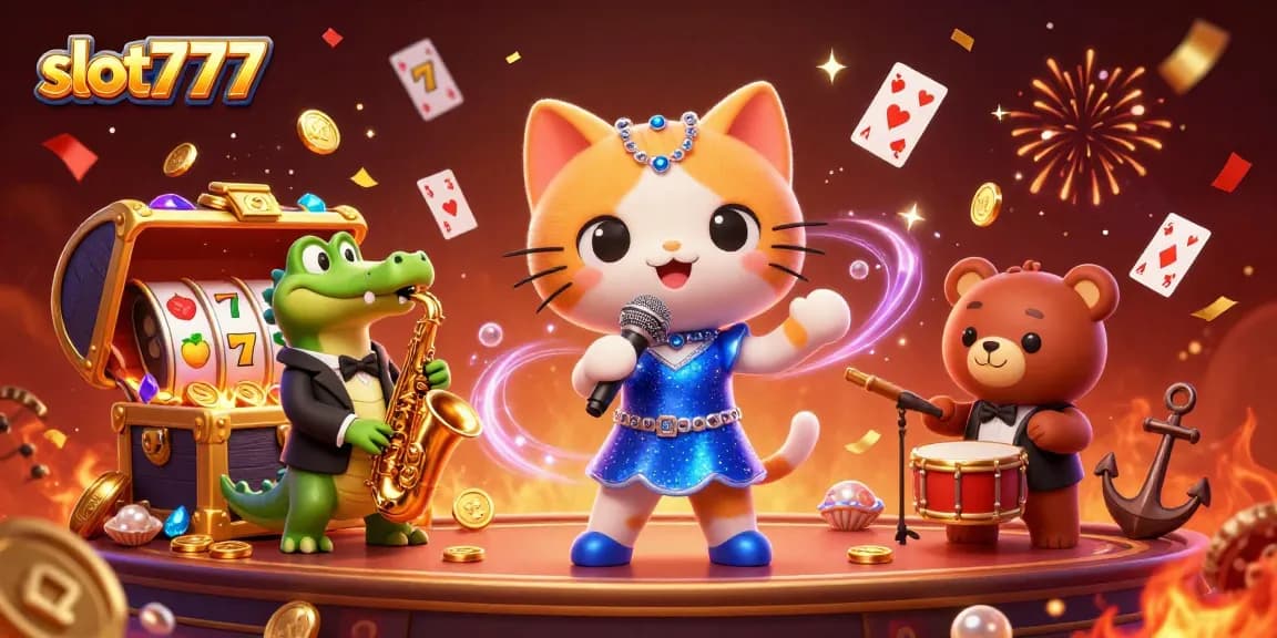 Engage with slot777 excitement in a vibrant casino scene featuring lively characters and dynamic game elements.