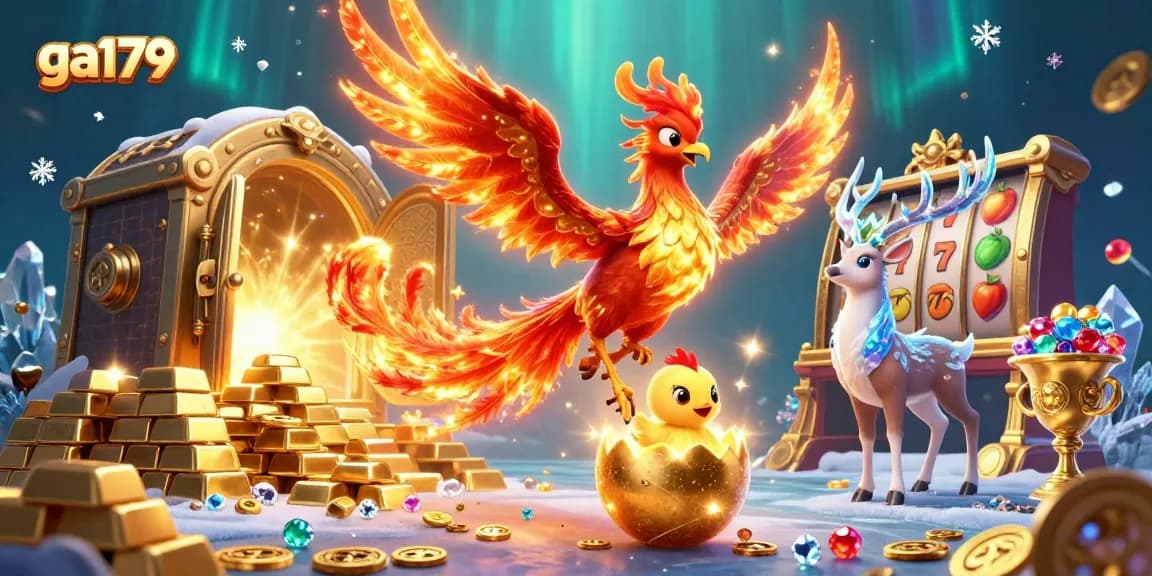 Experience the vibrant gameplay of ga179 as phoenixes soar amidst dazzling casino treasures.