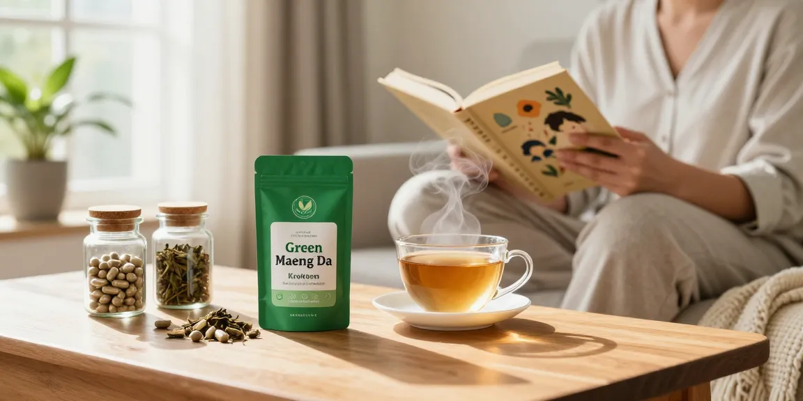 Learn more about the benefits of Green Maeng Da Kratom in a serene, inviting home setting.
