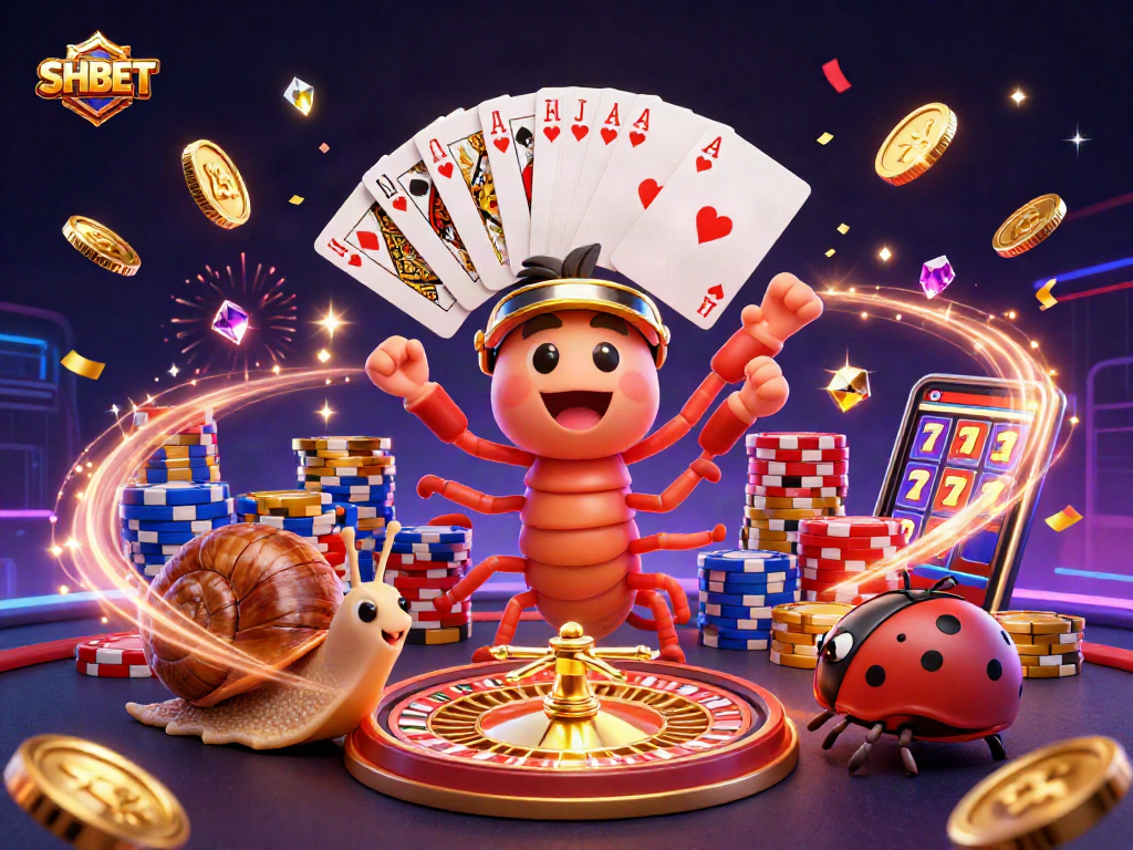 Experience thrilling wins with SHBET's exciting 3D casino illustration featuring dynamic gaming characters.