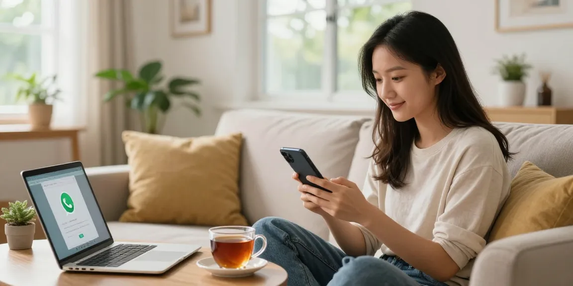 WhatsApp下載 scene of a cozy home user browsing the app on a smartphone.