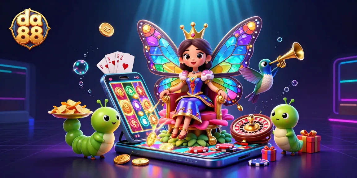 Win big with da 88 in a vibrant 3D casino scene featuring a butterfly queen.