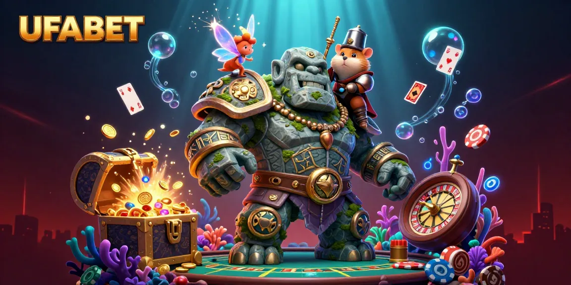 Experience thrilling moments at UFABET, where a guardian golem, fairy magic, and casino excitement come alive.