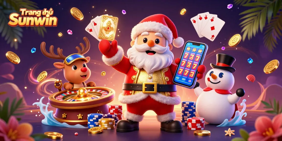 Spin to win big at Trang chủ Sunwin with a festive 3D casino illustration featuring jackpot slots!