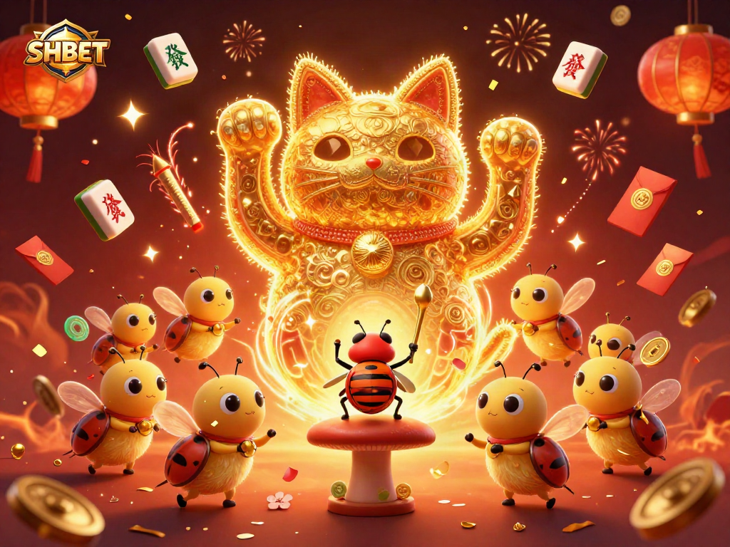 Experience luck with SHBET's vibrant casino illustration featuring a golden lucky cat and festive symbols.