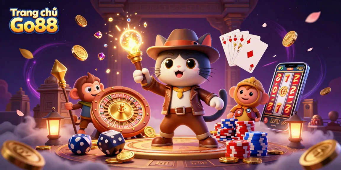 Experience thrilling gameplay with Trang chủ Go88, showcasing a dynamic casino adventure with characters and casino elements.