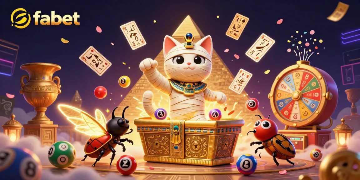 Play fabet with an Egyptian mummy cat amidst vibrant casino elements in stunning 3D.