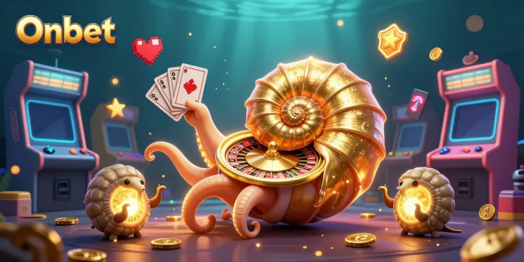 Engage with Onbet's vibrant casino world featuring a glowing nautilus roulette wheel.
