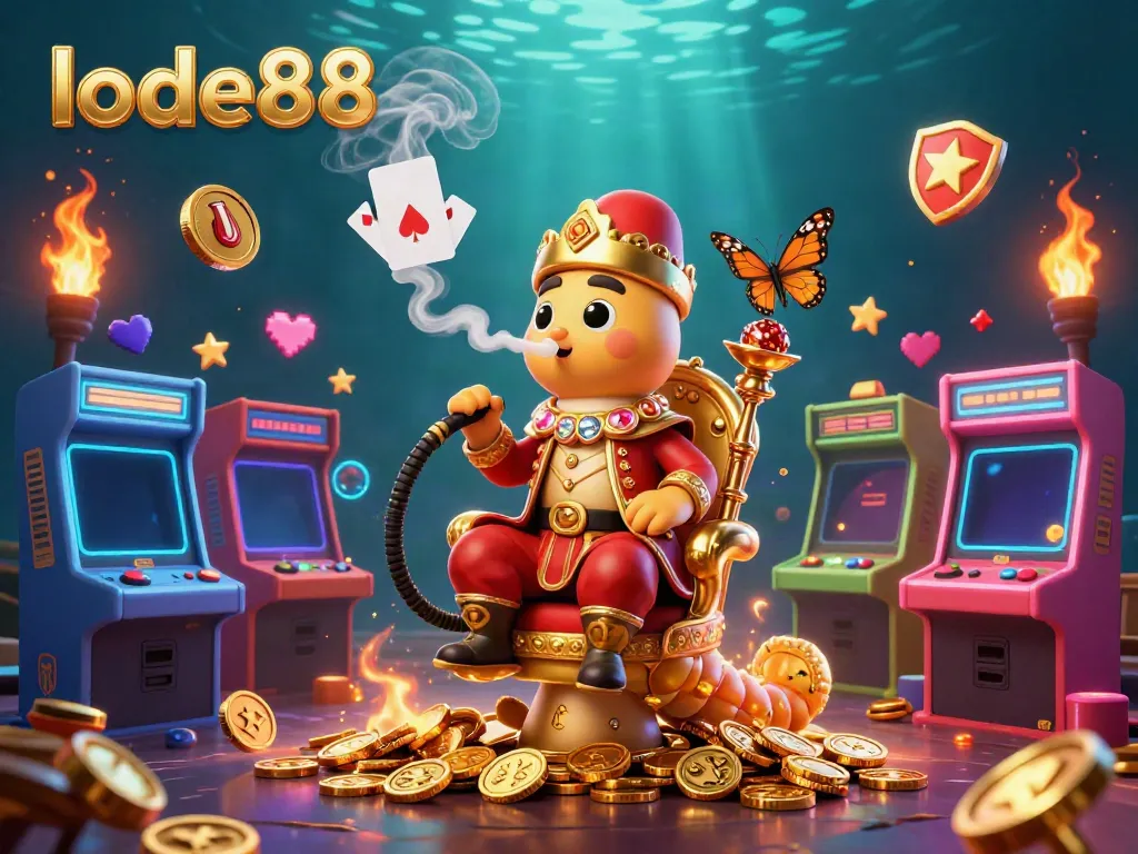 Experience thrilling gameplay with lode88 as the caterpillar master blows poker symbols amid colorful arcade games.