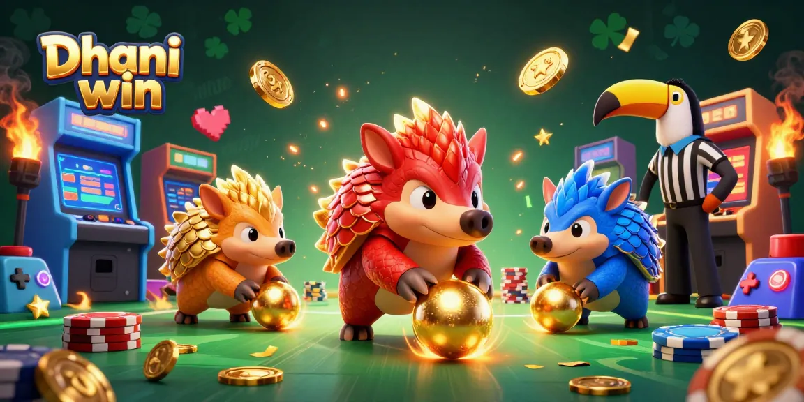 Dhani win game featuring vibrant pangolins competing in a casino environment with colorful arcade elements.