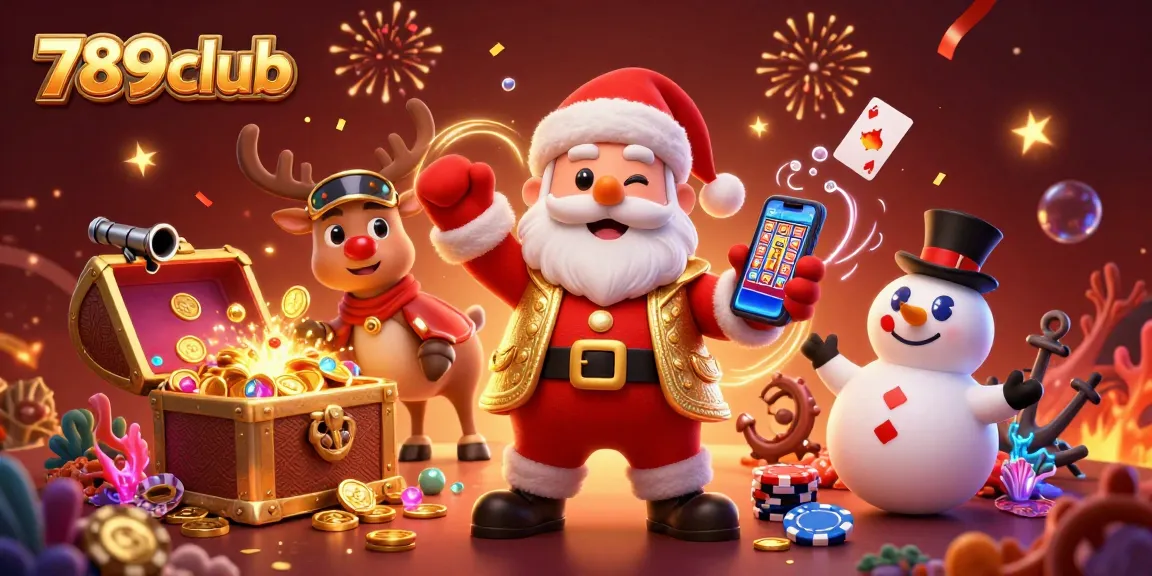 Join the excitement of 789club with Santa celebrating jackpots in a festive casino scene.
