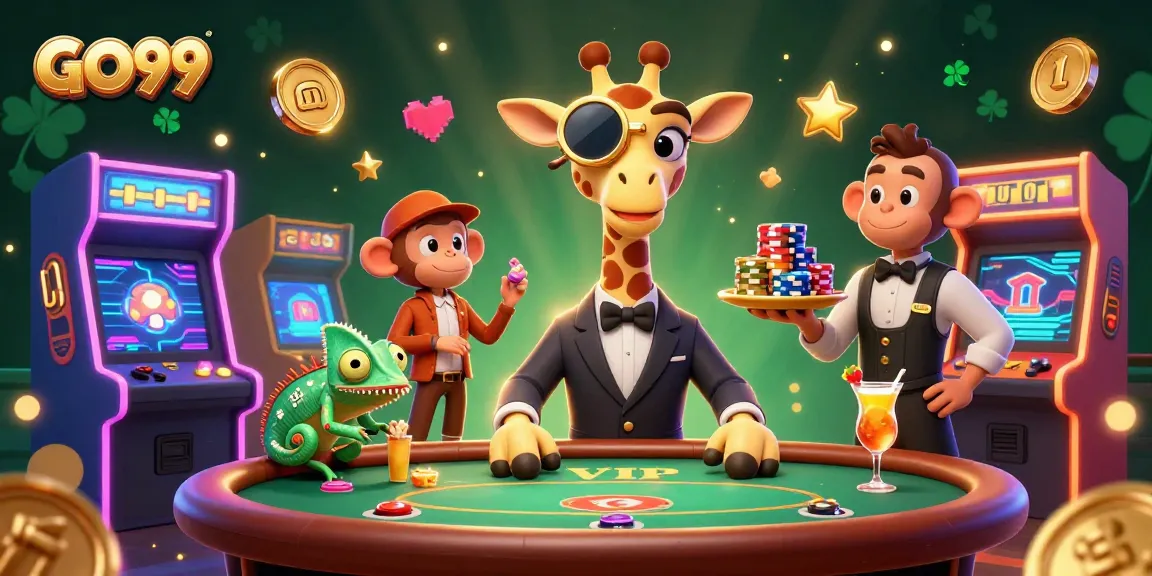 Engage in thrilling gaming at GO99 with a vibrant scene of a high-roller giraffe at the poker table.